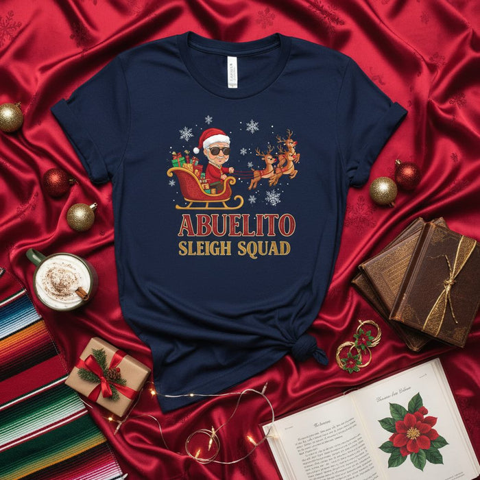 Abuelito Sleigh Squad Christmas T-Shirt, Funny Hispanic Grandpa Santa Claus Tee, Latino Abuelo Holiday Gift, Spanish Grandma Family Xmas Shirt