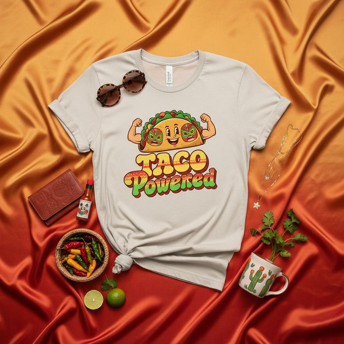 Taco Powered Shirt Funny Retro Mexican Food Tee Cinco de Mayo Gift for Men Women Unisex T-Shirt Strong Taco Lover Graphic T-Shirt