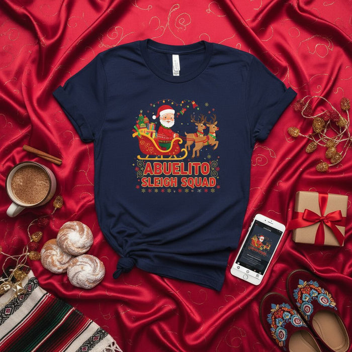 Abuelito Sleigh Squad Christmas T-Shirt, Spanish Grandfather Santa Claus Reindeer Tee, Abuelo Holiday Gift Shirt, Funny Xmas Family Matching Top for Men and Women