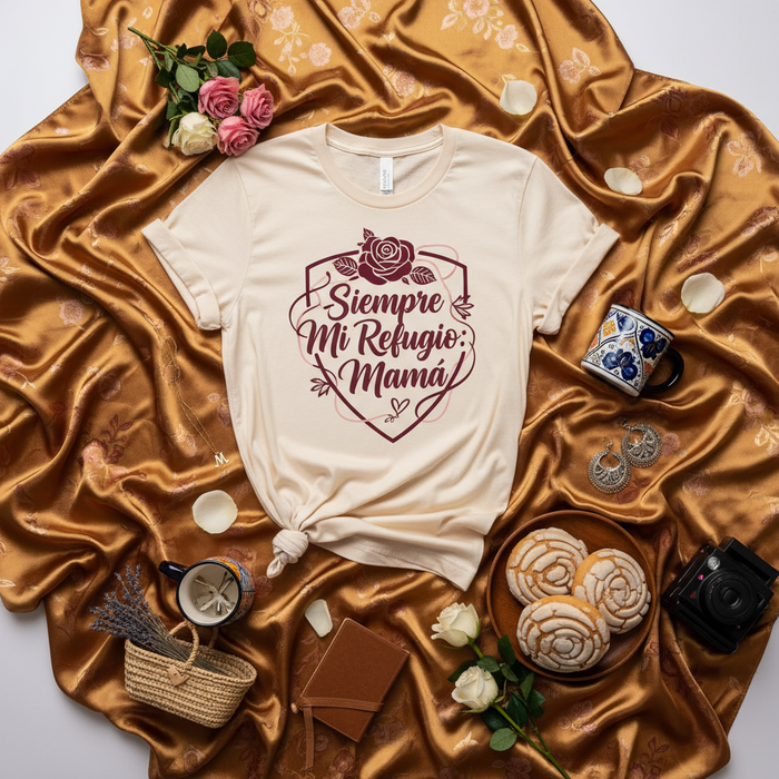 Siempre Mi Refugio Mamá T-Shirt: Spanish Mother's Day Gift for Mom, Latina Motherhood Shirt, Floral Graphic Tee, Día de la Madre Gift, Unisex Shirt, Spanish Phrase Love for Mother Tee