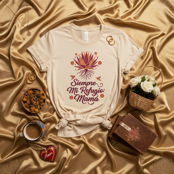 Siempre Mi Refugio: Mamá Agave Shirt, Mother's Day Gift, Spanish Saying Tee, Cultural Roots, Floral Fiesta, Hummingbird Design, Women's Relaxed Fit T-Shirt, Gift for Mom, Birthday Present, Día de las Madres