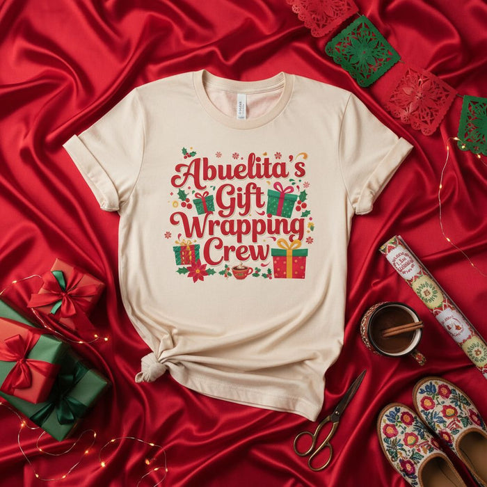 Abuelita's Gift Wrapping Crew T-Shirt, Spanish Christmas Shirt, Holiday Family Matching Tees, Grandma Gift for Wrapper Team, Festive Xmas Party Top