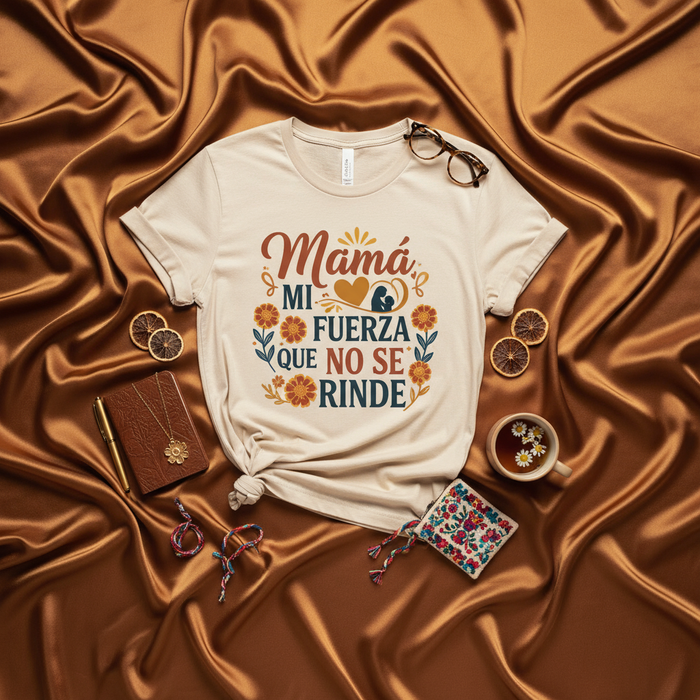 Mamá Mi Fuerza Que No Se Rinde T-Shirt, Spanish Mother's Day Shirt, Latina Mom Gift, Inspirational Floral Tee, Shirt for a Strong Mom, Regalo para Mamá, Día de las Madres Outfit, Camiseta Unisex con Frase en Español