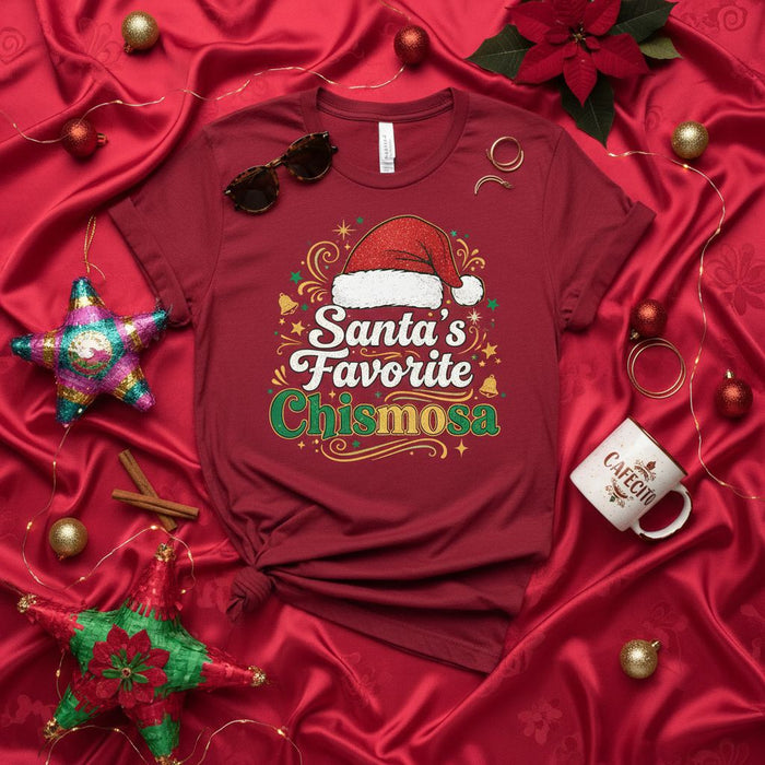 Santa's Favorite Chismosa Christmas T-Shirt, Funny Holiday T-Shirt, Spanish English Spanglish Shirt for Women, Latina Shirt, Mexican American Tee, Christmas Party Outfit Idea