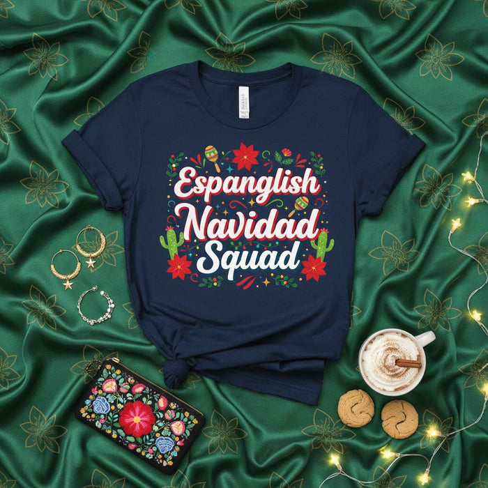 Camisa Espanglish Navidad Squad divertida camiseta bilingüe de fiesta navideña regalo familiar Latinx a juego de Navidad tema fiesta cactus Nochebuena ropa