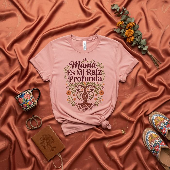 Mamá Es Mi Raíz Profunda T-Shirt, Mother's Day Gift, Spanish Latina Mom Tee, Floral Tree of Life Design, Shirt for Best Mom, Family Roots, Regalo para Mamá
