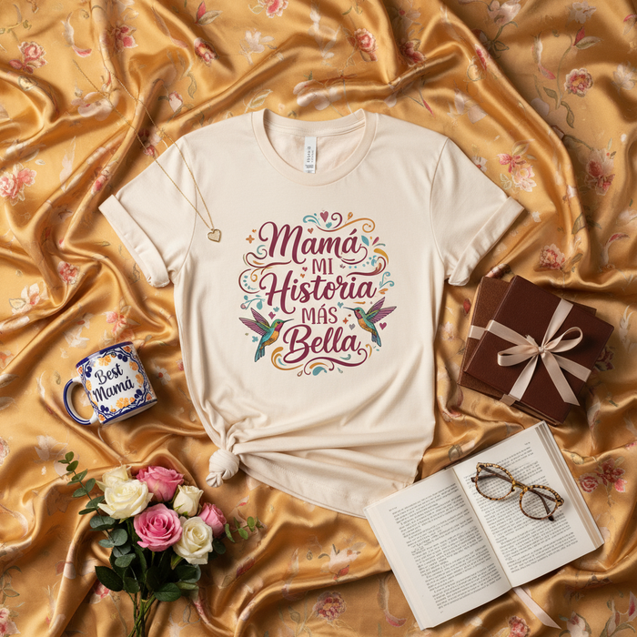 Mamá Mi Historia Más Bella T-Shirt, Spanish Mother's Day Gift for Mom, Floral Hummingbird Tee, Latina Mama Shirt, Best Mom Ever Gift Idea, Motherhood Love Shirt