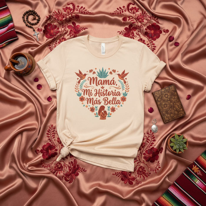 Mamá Mi Historia Más Bella T-Shirt, Spanish Mother's Day Gift for Latina Mom, Floral Heart Shirt, Hispanic Mama Tee, Día de la Madre, New Mom Gift, Birthday Present for Mother, Spanish Quote Shirt, Family Shirt, Mom Life