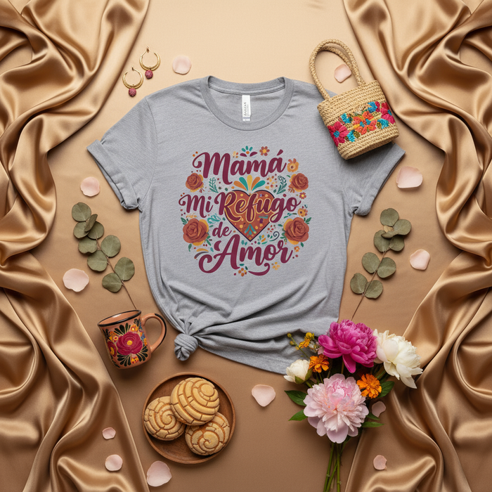 Mamá Mi Refugio de Amor T-Shirt, Mother's Day Gift for Mom, Floral Heart Graphic Tee, Spanish Quote Shirt, Día de la Madre, Regalo para Mamá, Cute Unisex Top