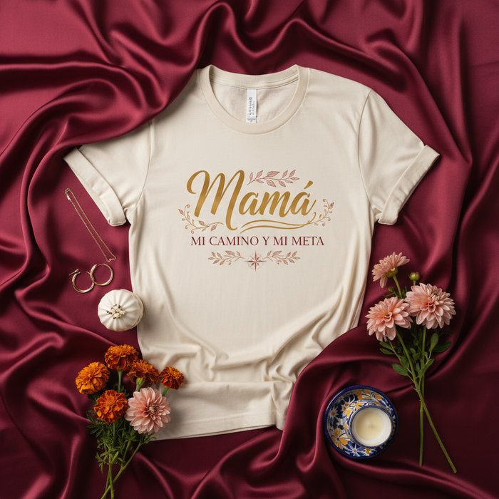 Mamá Mi Camino Y Mi Meta Camiseta Unisex, Regalo para Mamá, Día de las Madres, Camisa Familia Española, Ropa con Frases de Amor Maternal, Diseño de Caligrafía Dorada, T-shirt Casual