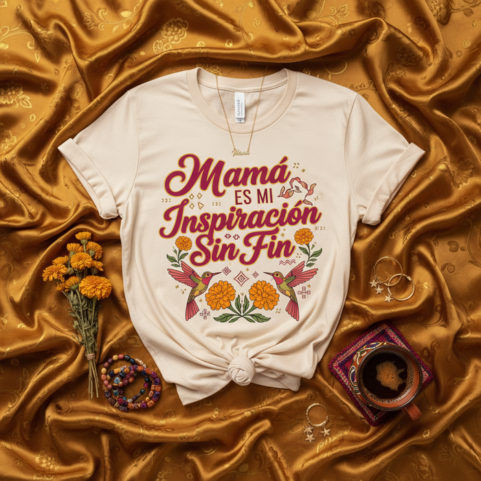 Mamá Es Mi Inspiración Sin Fin Camiseta Unisex con Colibríes y Flores, Regalo para Mamá, Playera del Día de las Madres en Español, Ropa con Frases Inspiradoras