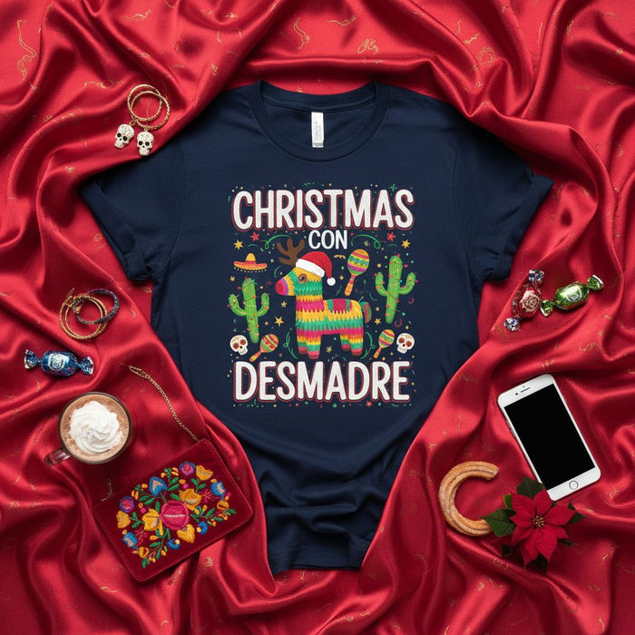 Christmas Con Desmadre Shirt Funny Mexican Fiesta Navidad Piñata Reindeer Sombrero Maracas Skull Cactus Graphic Tee Unisex Holiday Party Top