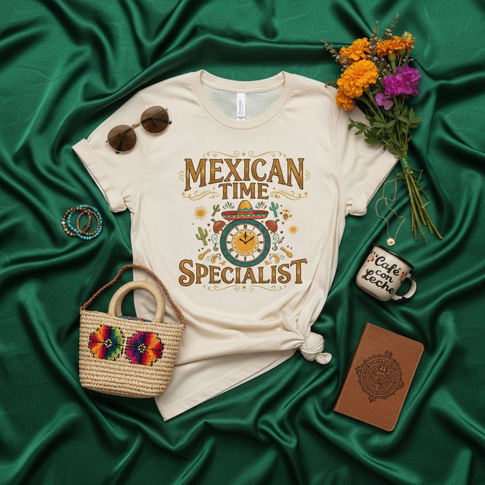 Mexican Time Specialist Funny Siesta Alarm Clock T-Shirt | Humor Mexico Culture Tee Gift | Unisex Adult Graphic T-Shirt for Men & Women