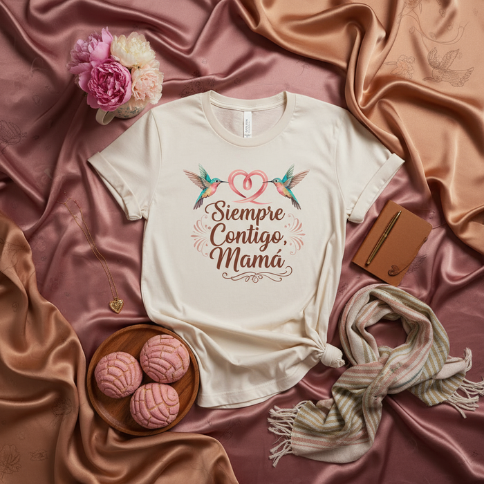 Siempre Contigo Mamá Hummingbird Heart T-Shirt | Spanish Mother's Day Gift Tee | Cute Mom Birthday Shirt | Regalo para Mamá | Women's Unisex Graphic Top