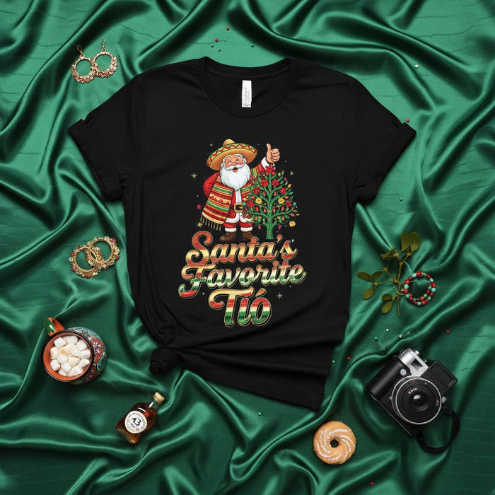 Santa's Favorite Tío Mexican Christmas T-Shirt, Funny Santa Sombrero Poncho Navidad Holiday Tee, Best Uncle Gift Shirt, Festive Family Xmas Party Top