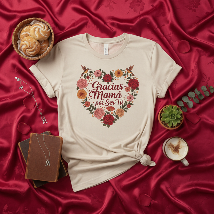 Grazie Mamma per Essere Te Maglietta Cuore Floreale | Regalo Festa della Mamma in Spagnolo | Maglia Giorno delle Madri | T-shirt Grafica Colibrì Fiore | Regalo Pensato in Spagnolo per Lei