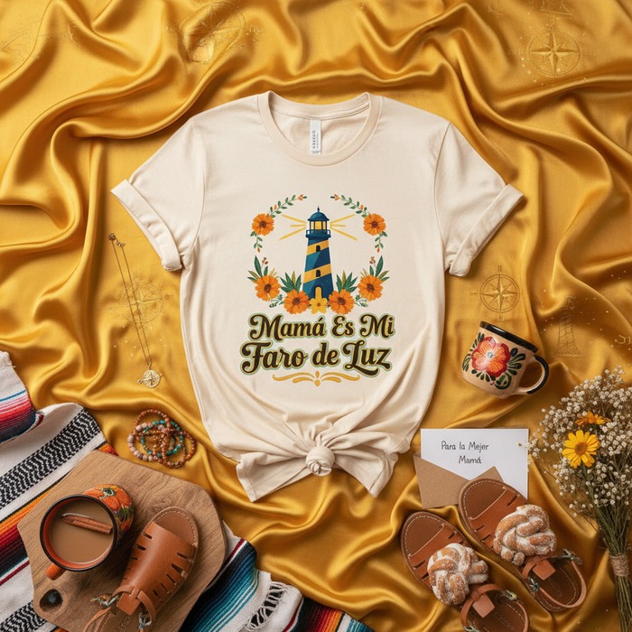 Mamá Es Mi Faro de Luz Camiseta, Regalo Día de la Madre, Spanish Mother's Day Shirt, Faro Flower Wreath Tee, Camisa para Mamá Española, Regalo para La Mejor Mamá