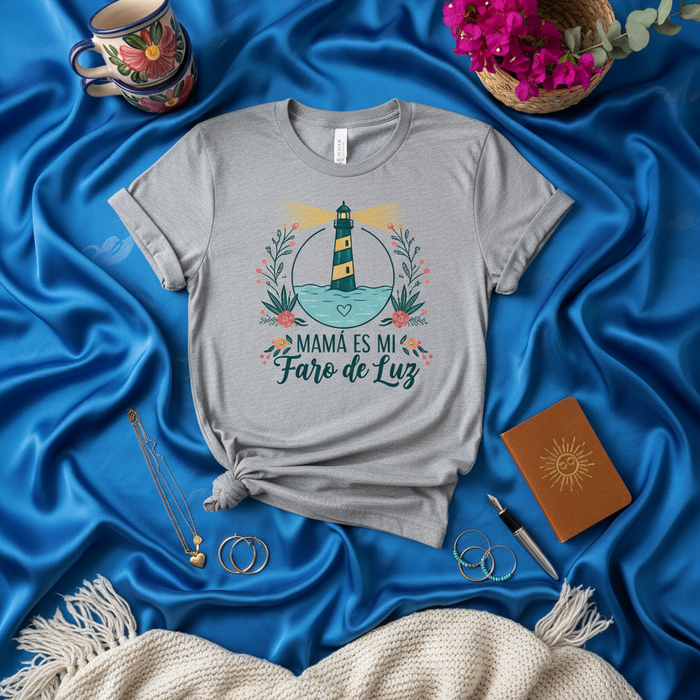 Mamá Es Mi Faro De Luz T-Shirt, Mother's Day Gift for Mom, Spanish Quote Tee, Lighthouse Shirt for Mother, Floral Frame Design, Latina Mom Gift Idea, Nautical Family Love T-shirt, Slogan Apparel