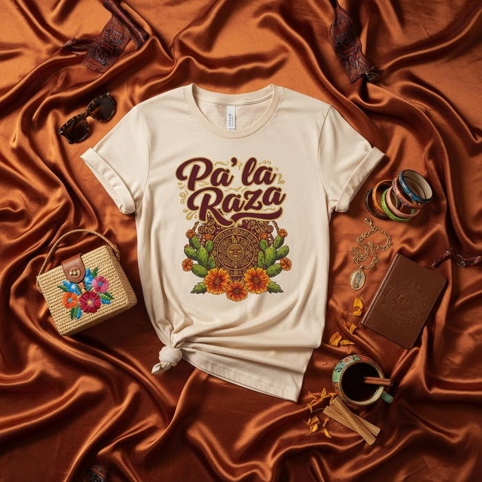 Pa' la Raza Shirt, Aztec Sun Stone Calendar Graphic Tee, Mexican Heritage Cinco de Mayo T-Shirt, Fiesta Celebration Unisex Apparel