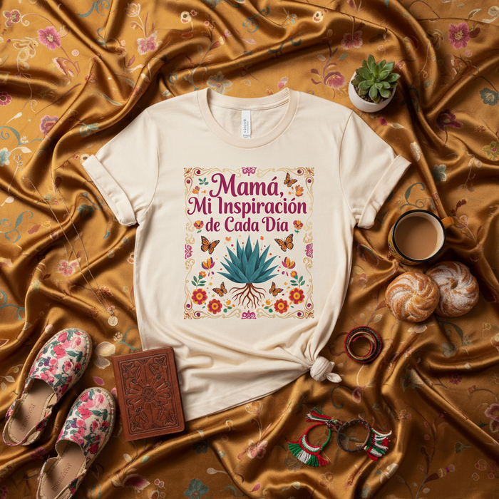 Mamma, la Mia Ispirazione Quotidiana T-Shirt, Regalo Festa della Mamma, Design Agave Farfalle Fiori, Maglietta Messicana per Mamma, Abbigliamento con Frase in Spagnolo