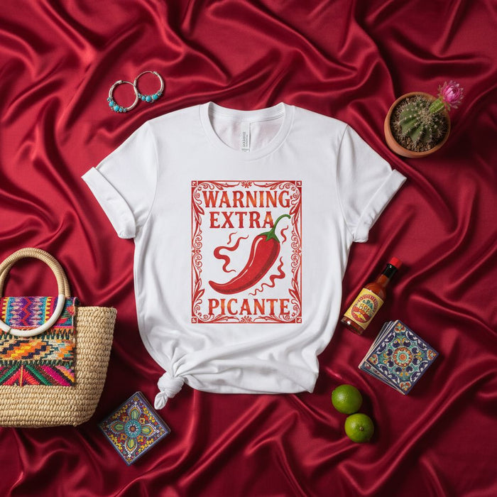 WARNING EXTRA PICANTE T-Shirt | Spicy Chili Pepper Graphic Tee | Funny Hot Sauce Lover Shirt | Unisex Foodie Apparel for Men and Women