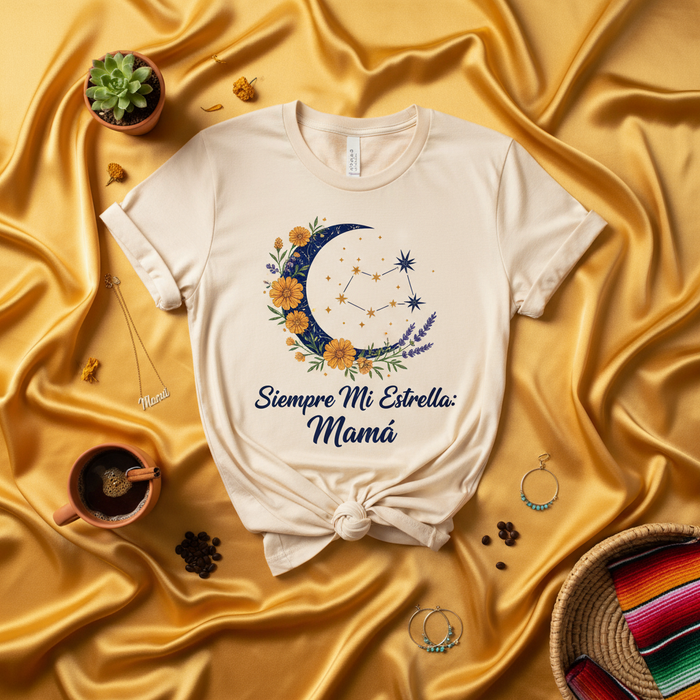 Siempre Mi Estrella Mamá Shirt, Celestial Mother's Day Gift, Spanish T-Shirt, Moon Stars Constellation Floral Tee for Mom, Mama, Latina Mother, Birthday Gift Idea