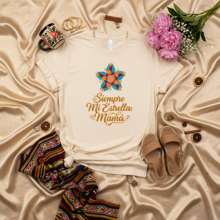 Siempre Mi Estrella Mamá T-Shirt | Spanish Mother's Day Gift Tee | Floral Star Graphic Print | Birthday Present for Latina Mom | Casual Unisex Shirt