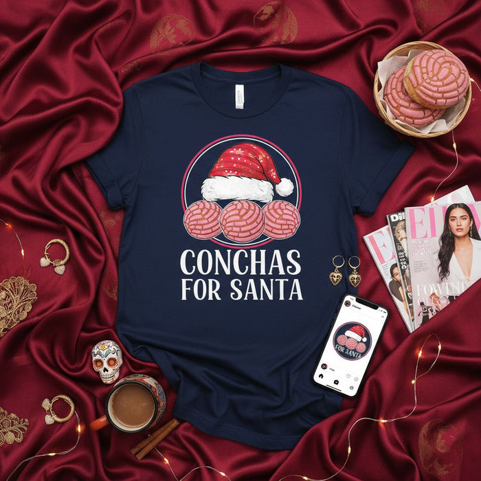 CONCHAS FOR SANTA Christmas T-Shirt, Funny Mexican Concha Bread Holiday Tee, Cute Pan Dulce Gift Shirt, Navidad Fiesta Shirt, Unisex T-shirt