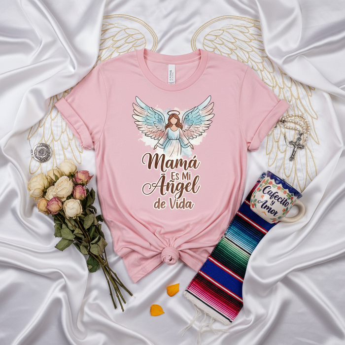 Mamá Es Mi Ángel de Vida T-Shirt, Pink Spanish Mother's Day Shirt, Memorial Gift for Mom, Angel Wings Tee, Regalo para Mamá, Día de la Madre, Spanish Quote Shirt