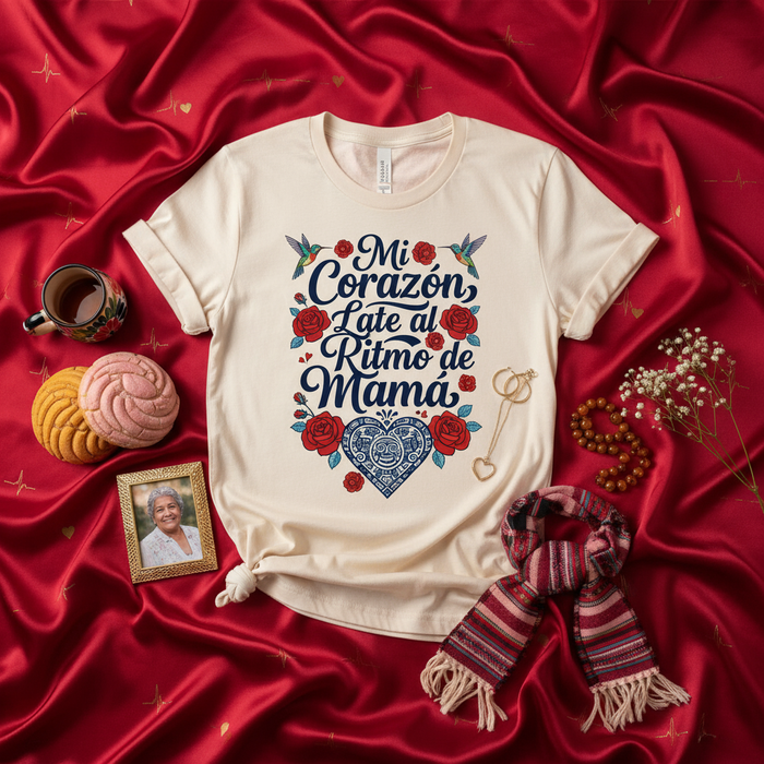 Mi Corazón Late al Ritmo de Mamá T-Shirt, Spanish Mother's Day Gift, Corazón Shirt, Floral Hummingbird Tee, Día de las Madres T-shirt, Hispanic Mom Gift Idea, Cute Latina Mother Top, Family Love Heartbeat Shirt