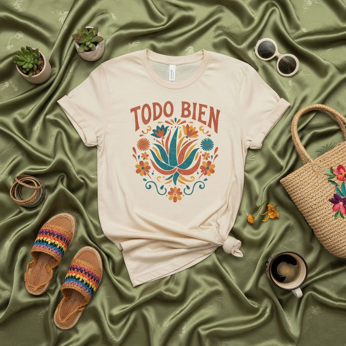 Todo Bien T-Shirt Boho Agave Floral Graphic Tee Unisex Aesthetic Summer Shirt Spanish Phrase Gift Idea