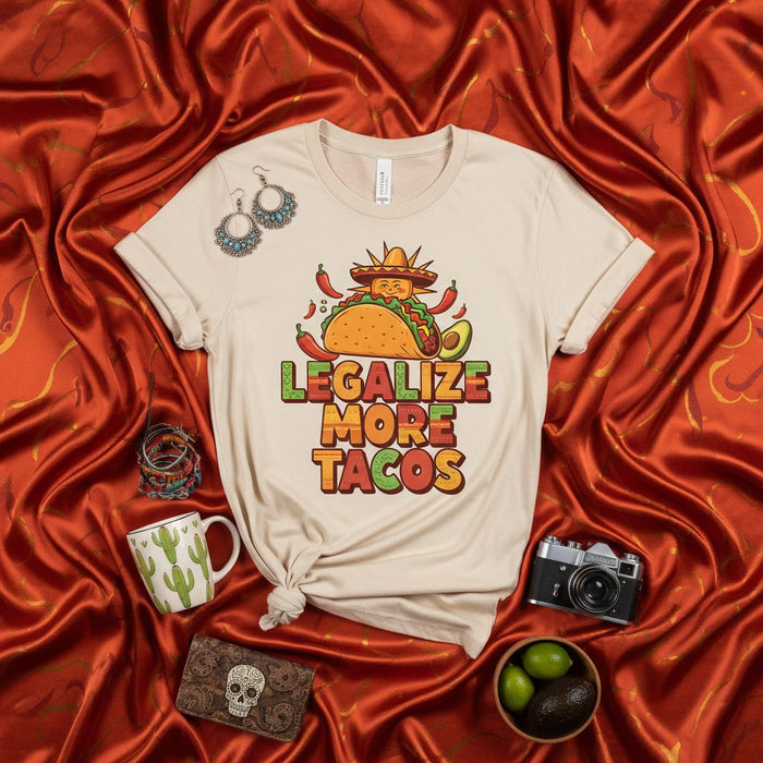 Legalize More Tacos Funny T-Shirt, Cinco de Mayo Graphic Tee, Mexican Food Lover Shirt, Taco Tuesday Gift, Unisex Fiesta Apparel, Humorous Food Pun Top