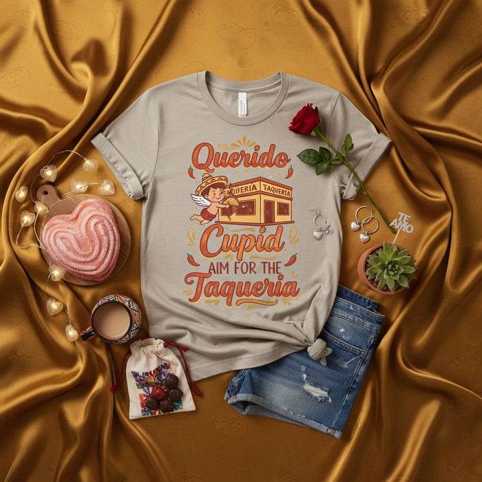 Maglietta Divertente San Valentino Amante Cibo Messicano Querido Cupido Punta Alla Taqueria Cinco de Mayo Regalo Taco Tuesday Maglietta a Maniche Corte Unisex