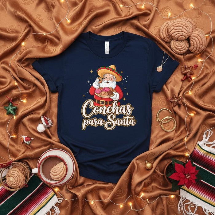 Maglietta Conchas per Babbo Natale | Divertente maglietta natalizia messicana Babbo Natale con Sombrero e Concha Pan Dulce | Regalo unisex per le feste