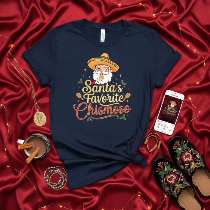 Santa's Favorite Chismoso T-Shirt, Funny Hispanic Christmas Tee, Mexican Santa Sombrero Shirt, Chismosa Holiday Party Outfit, Latine Xmas Gift, Unisex Spanish Saying T-shirt