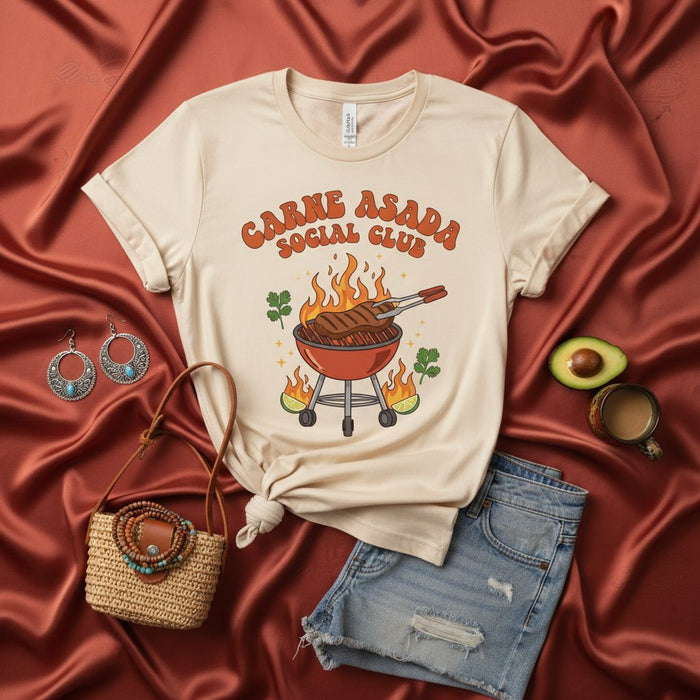 Carne Asada Social Club T-Shirt, Fiesta BBQ Grill Tee, Mexican Food Lover Gift, Funny Summer Cookout Shirt, Unisex Latinx Heritage Apparel