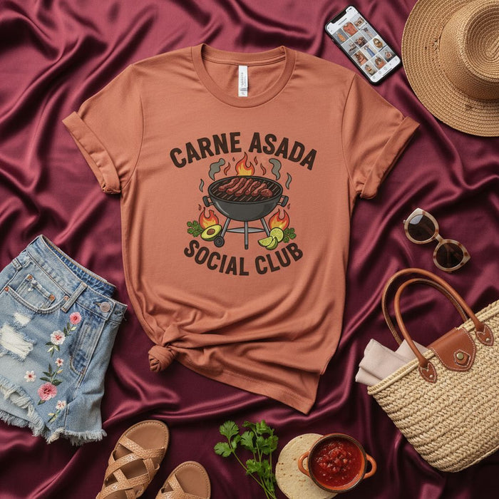Carne Asada Social Club Shirt, Funny BBQ Grill Tee, Mexican Food Lover Gift, Summer Cookout T-Shirt, Fiesta Party Outfit, Unisex Slogan Top