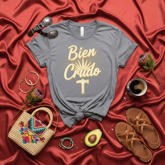 Bien Crudo T-Shirt | Funny Spanish Slang Drinking Tee | Mexican Culture Graphic Shirt | Party Hangover Unisex Gift Apparel