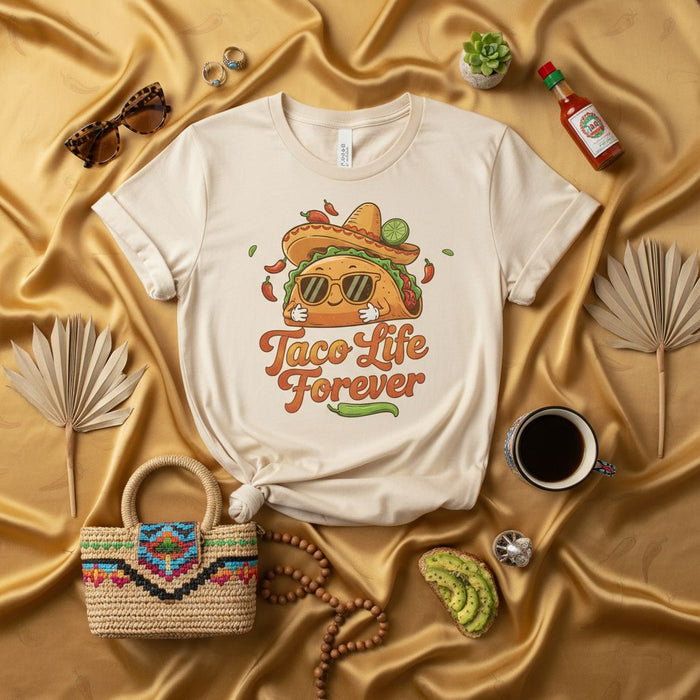 Taco Life Forever Shirt, Funny Graphic Tee, Cool Taco with Sunglasses and Sombrero, Unisex Food Lover T-shirt, Cinco de Mayo Apparel, Mexican Cuisine Gift Idea