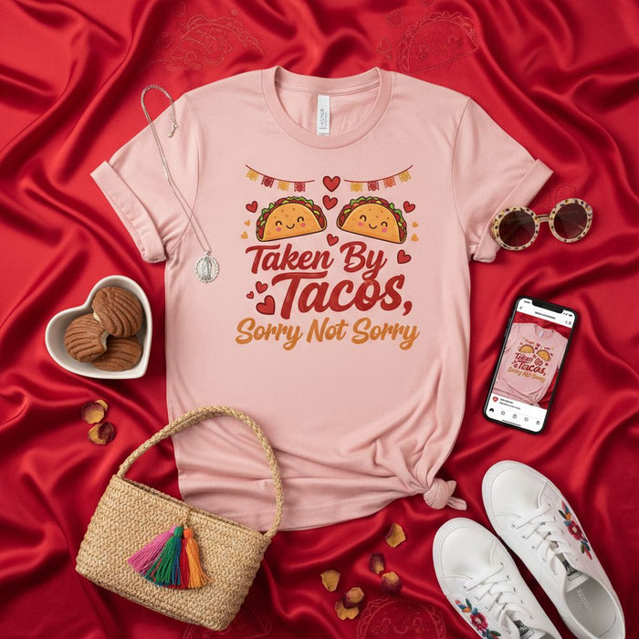 Taken By Tacos, Sorry Not Sorry T-Shirt | Funny Taco Lover Shirt | Cute Foodie Graphic Tee | Valentines Day Tacos Gift for Him Her | Unisex Casual Shirt | Taco Tuesday Shirt