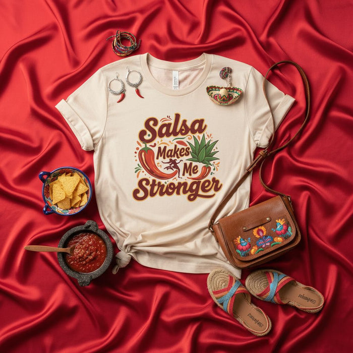 Salsa Makes Me Stronger T-Shirt, Spicy Chili Pepper & Pineapple Graphic Tee, Mexican Food Lover Shirt, Funny Cinco de Mayo Fiesta Casual Unisex Apparel, Latinx Culture Gift Idea