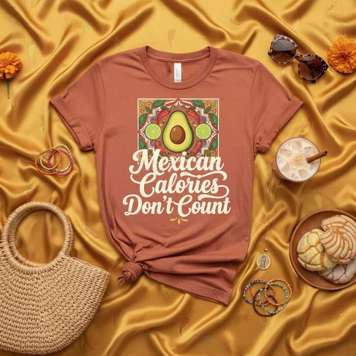 Mexican Calories Don't Count T-Shirt, Funny Avocado & Lime Graphic Tee, Foodie Humor Shirt, Fiesta, Cinco de Mayo Apparel, Unisex Food Lover Gift, Mexican Culture Shirt