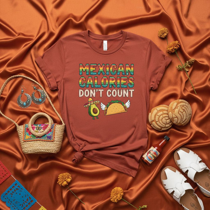 Mexican Calories Don't Count Funny Avocado Sombrero Taco Shirt, Cinco de Mayo Fiesta Food Lover Gift, Unisex Graphic Tee for Men and Women