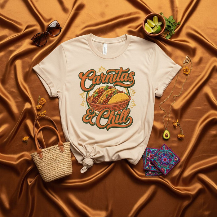 Carnitas & Chill T-Shirt Funny Mexican Food Tee Taco Lovers Gift Vintage Style Carnitas Shirt Unisex Graphic T-Shirt Soft Casual Wear Top