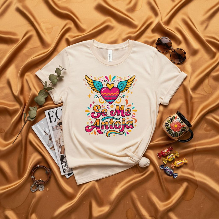 Camiseta Se Me Antoja, camiseta Alas Corazón Fiesta Mexicana, camiseta brillante y colorida con cita en español, ropa divertida Cinco de Mayo, regalo unisex para amantes de la comida