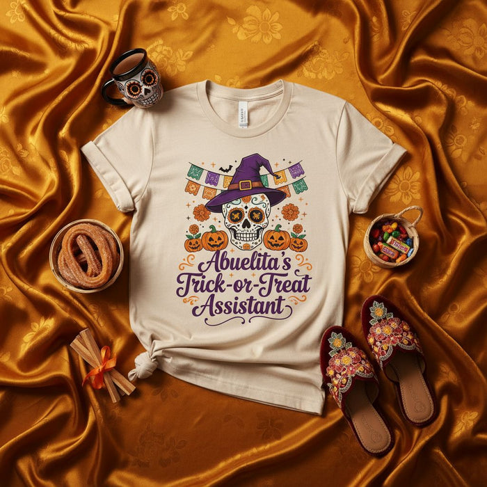 Asistente de Abuelita para Pedir Dulces Camiseta de Bruja Calavera de Azúcar para Halloween, Playera de Abuela para Día de Muertos y Otoño, Lindo Regalo de Calabaza para Abuela Hispana