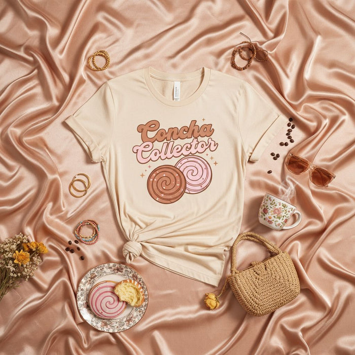 Concha Collector Shirt, Cute Pan Dulce T-Shirt, Mexican Sweet Bread Tee, Pastel Pink and Brown Concha Design, Unisex Hispanic Culture Foodie Gift T-Shirt, Latinx Bakery Lover Top