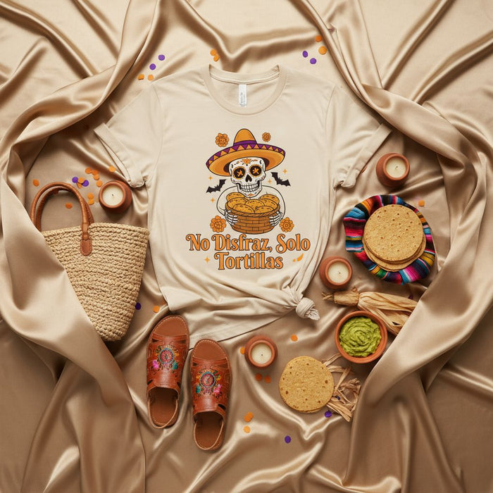 No Disfraz Solo Tortillas, Funny Calavera Skull Shirt, Day of the Dead Dia de Muertos T-shirt, Cinco de Mayo, Skeleton Sombrero, Mexican Food Lover Gift, Unisex Graphic Tee, Fiesta Party Outfit
