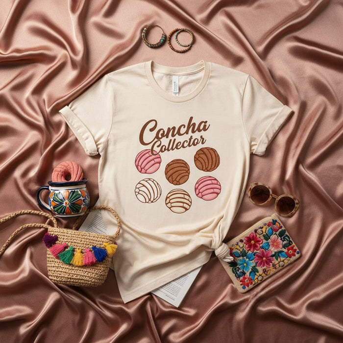 Concha Collector Shirt, Pan Dulce T-Shirt, Mexican Sweet Bread Tee, Pastel Pink and Brown Conchas Graphic Top, Hispanic Food Lover Gift, Bakery Inspired Unisex Apparel, Mexico Culture Shirt