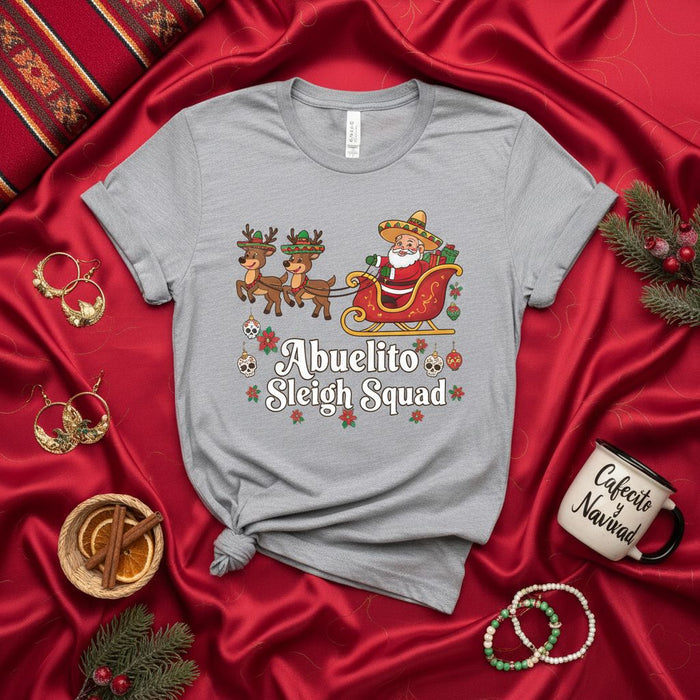 Abuelito Sleigh Squad Mexican Santa Reindeer Christmas Shirt | Funny Hispanic Grandpa Holiday T-Shirt | Papa Noel with Sombrero Xmas Tee Gift